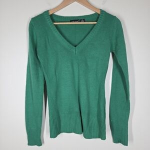 Vtg Y2K Wet Seal Green V-Neck Knit Sweater Bella Swan Elena Gilbert Small Preppy